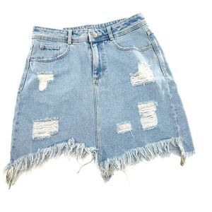 Zara Trafaluc Distressed Frayed Mini Skirt Women's Small Denim Blue Jean Cowgirl